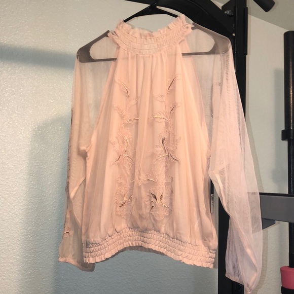 Guess top, blush pink color, size Large, sheer - Picture 1 of 5